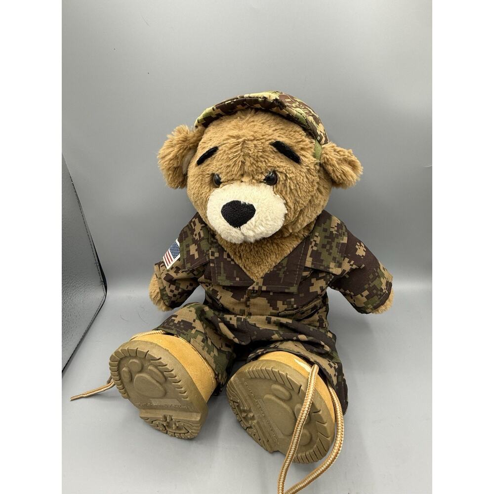 Build A Bear Military Teddy Bear Camo Outfit Boots Plush Army 16”